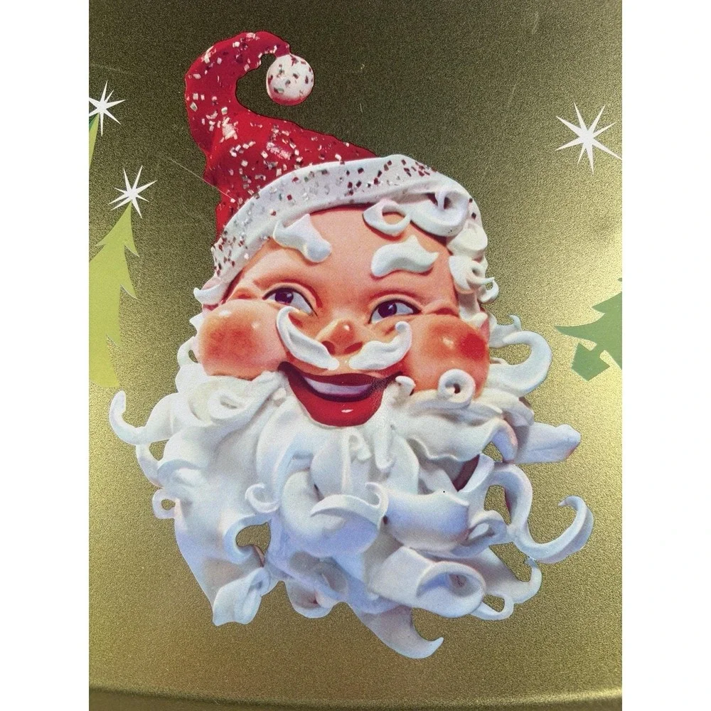 VTG Santa Tray Christmas Atomic Stars Holiday Metal Decorative Gold Retro 11x14